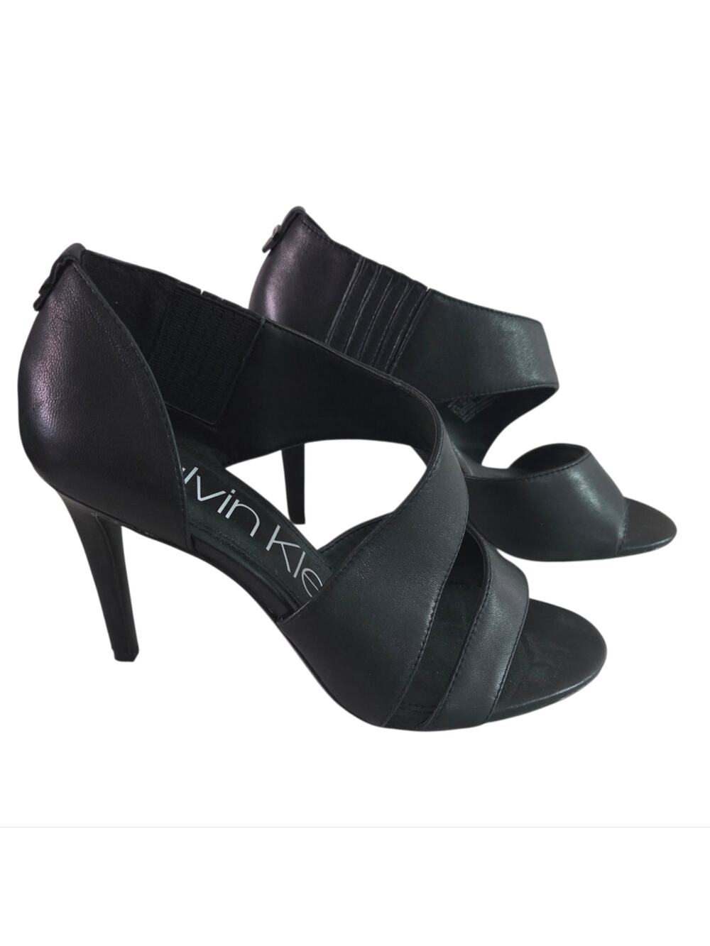 Calvin Klein | Niva Soft Black Leather D'Orsay Strappy Open Toe Stiletto Heels